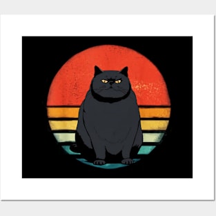 Cat Fat Tomcat Vintage Sunset Retro Kitten Black Cat Owner Posters and Art